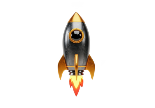 Retro rocket ship blasting off isolated on transparent background