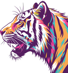 Vibrant tiger head profile with bold, modern colors evokes strength and energy, perfect for branding, posters, or edgy design projects