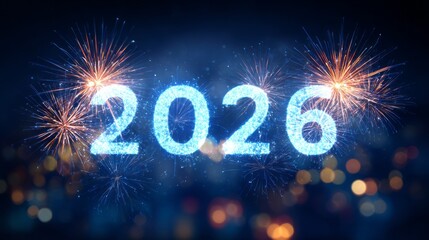 New Year fireworks celebration welcoming 2026 with bright colors and sparkling lights in the night sky