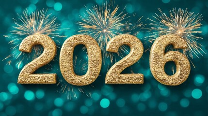 Celebrate the arrival of the New Year 2026 with festive decorations and sparkling fireworks in a vibrant atmosphere