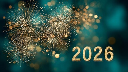 Celebrating the New Year 2026 with sparkling fireworks and a vibrant display of lights