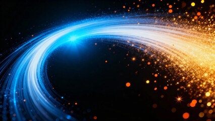 Obraz premium A dynamic abstract composition featuring a swirling vortex of blue and golden light trails against a dark background, creating a sense of motion and energy.