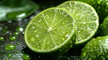 Fresh lime slices with water drops capturing juiciness