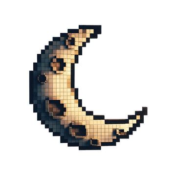 Crescent moon pixel art illustration for design and decoration