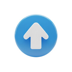 Blue circle with white upward arrow isolated on transparent background