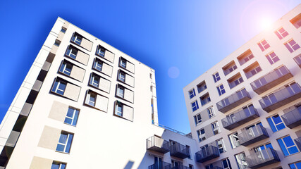 New modern block of flat, condo architecture. Residential apartment flat  Luxury house complex. City real estate property, 