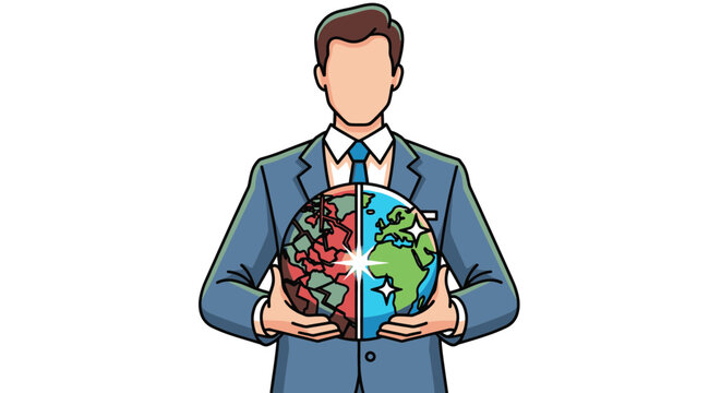 Businessman holding a globe representing global business and environmental concepts. - Powered by Adobe