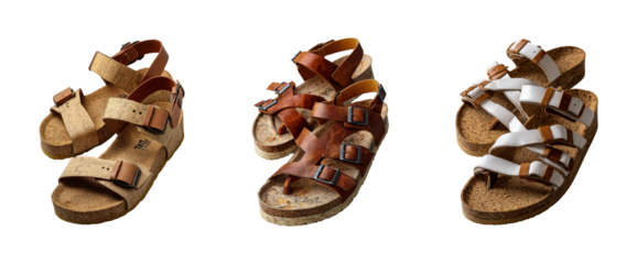 Stylish sandals showcase fashion store product display, isolated on transparent background, png set