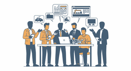 Obraz premium Teamwork and collaboration in a business meeting with technology and data.