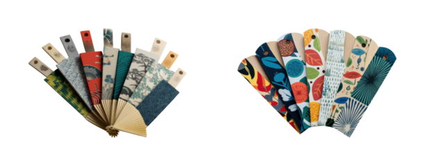 Artistic fan designs home visual inspiration, isolated on transparent background, png set