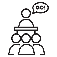 icon of a person giving a speech in black outline style