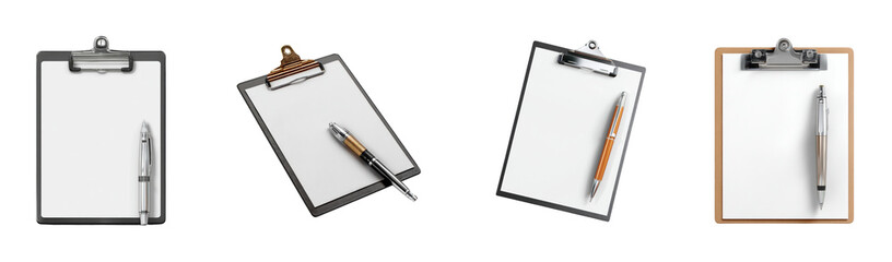 Capturing notes office workspace clipboards minimalist, isolated on transparent background, png set