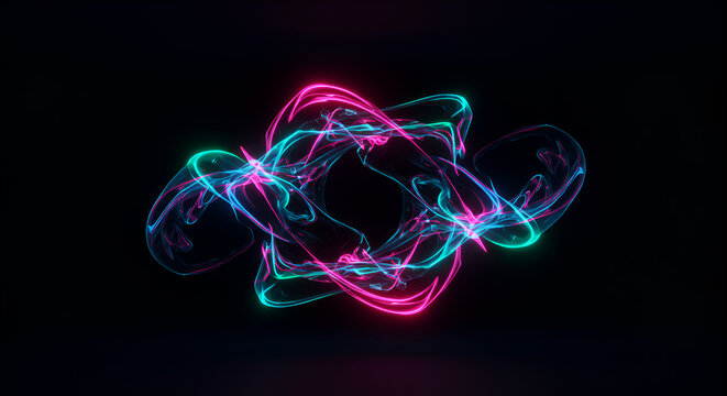 Abstract glowing neon light trails with vibrant colors on a dark background