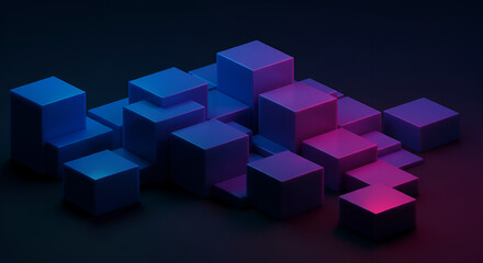 Abstract isometric cubes in shades of blue and pink geometric background