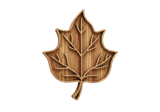 Wooden maple leaf carving isolated on transparent background