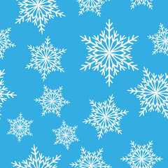 Winter seamless pattern with white snowflakes on color background. Vector illustration for fabric, textile wallpaper, posters, gift wrapping paper. Christmas vector illustration. Falling snow.