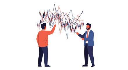 Two men analyzing financial data and stock market trends.