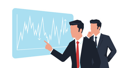 Business professionals analyzing financial data on a chart discussing market trends.