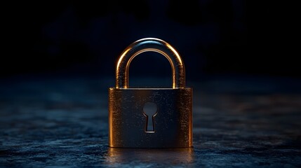 Fototapeta premium A golden padlock symbolizing security and protection rests on a dark textured surface with dramatic lighting