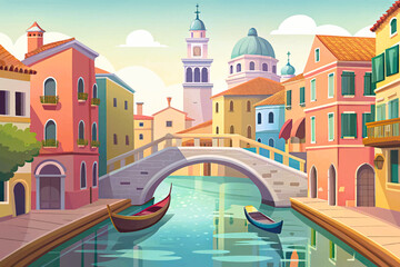 Fototapeta premium Venice Italy vector, canals and bridges, romantic city, architecture wonder