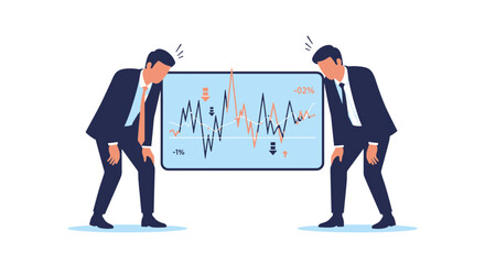 Fototapeta premium Businessmen looking at a stock market chart with a negative trend.