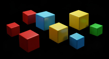 Obraz premium Vibrant 3D Cubes on a Black Background for Modern Design and Geometric Concepts