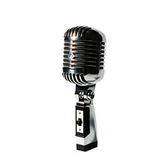 Vintage microphone isolated on transparent background for audio recording and broadcasting