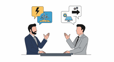 Two businessmen discussing renewable energy sources and sustainable development.