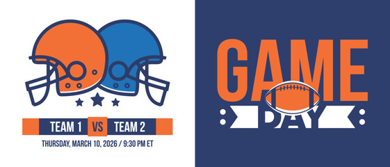 Game Day. American football playoff. Super Party in United States. Final game of regular season. Professional team championship. Ball for american football. Sport poster. Vector illustration