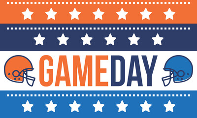 Game Day. American football playoff. Super Party in United States. Final game of regular season. Professional team championship. Ball for american football. Sport poster. Vector illustration