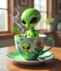 Cute Alien in a Teacup