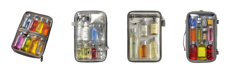 Clear packing cases for travel toiletries organization