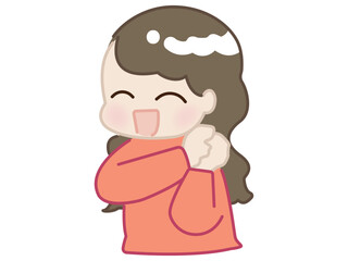 Happy woman clapping hands in red sweater – kawaii style
