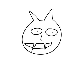 Cartoon drawing of a spooky vampire face with fangs and pointy ears, isolated on transparent background