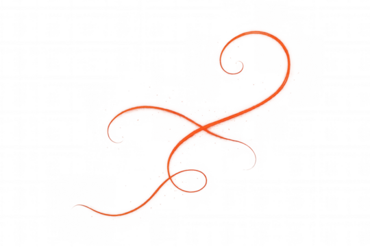 Orange abstract swirling line with light trail effects on transparent background for design element