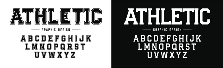 Athletic font. Classic college sport font in american style for football, baseball or basketball logos and t-shirt. Athletic department typeface, varsity style font. Vector

