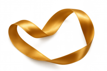 Golden satin ribbon creating a heart shape, symbolizing love, romance, and celebration with transparent background