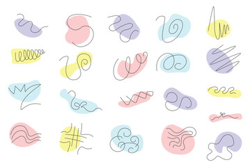 Line art drawing abstract single brush and pastel rounded background