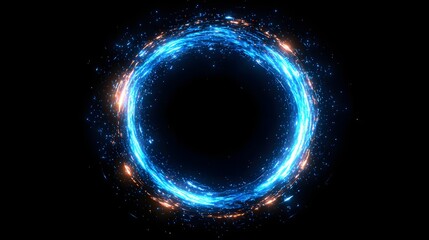 Dynamic swirling vortex of bright blue and orange light particles creating an energetic portal effect on a dark background
