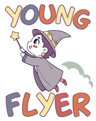 T-shirt Baby Wizard Flying Young Flyer Cute Cartoon Illustration
