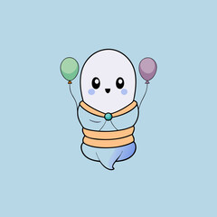 T-shirt Baby Ghost Wrapped With Balloons Kawaii Design Vector