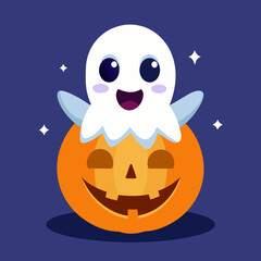 T-shirt Cartoon Ghost Inside A Jack O Lantern Cute Vector Art
