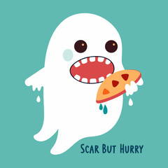 T-shirt Cute Ghost Eating Pizza Scary But Hungry Fun Vector