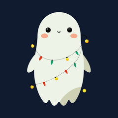 T-shirt Funny Ghost Wrapped In Fairy Lights Charming Cartoon Vector