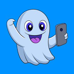 T-shirt Funny Ghost Taking Selfie With Smartphone Fun Cartoon
