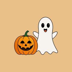 T-shirt Ghost Pumpkin Classic Combo Cute Cartoon Vector