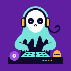 T-shirt Ghost DJ Mixing Music Cartoon Art Adorable Vector