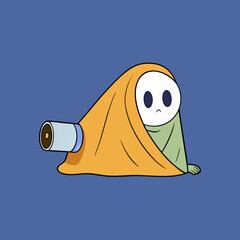 T-shirt Ghost Hiding Under Blanket With Flashlight Cute Illustration
