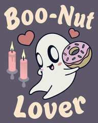 T-shirt Ghost Holding Donut Boo Nut Lover Cute Cartoon