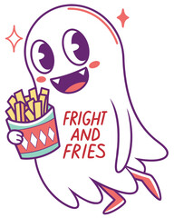 T-shirt Ghost Holding Fries Fright And Fries Fun Cartoon Vector